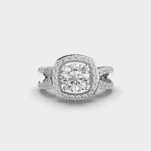 แหวนมอสซาไนต์ทรงกลม 3 กะรัต ประดับเพชรแบบฮาโล วงแหวนแยกชิ้น ทอง 14K รับรองโดย IGI ของขวัญวันสตรี ราคาโรงงาน - Product Image 2