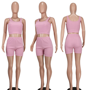 Conjunto de 2 Piezas para Mujer, Top Corto y Pantalones Cortos sin Costuras en Amarillo, Rosa y Negro para Entrenamiento, Gimnasio, Fitness o Ropa de Estar en Casa - Product Image 6