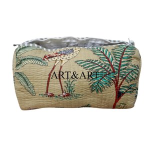 Meilleure collection de trousses à fermeture éclair matelassées écologiques avec pompon, ensemble élégant à imprimé floral en coton, grande capacité, résistant à l'eau - Product Image 5