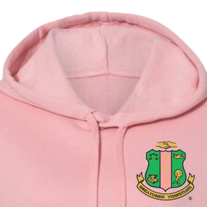 Sudadera con Capucha Corta de Felpa para Mujer AKA Crest Shield, Sudadera Corta Premium Personalizada para Hermandades Griegas, Color Rosa Claro - Product Image 6
