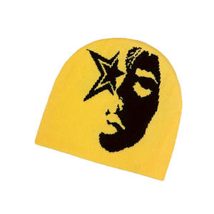 Custom Logo Y2K <b>Beanie</b> Reversible Knit Skull Cap, Jacquard Woven <b>Streetwear</b> Hat OEM Factory. - Product Image 5