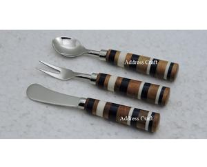 Dernier modèle de couverts 3 pièces avec manche en bois et résine Cuillère à thé style créatif Fourchette à fruits et couteau à épandre Vaisselle de table - Product Image 3