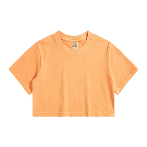 2024 femmes personnalisé haut court T-shirt lavage à l'acide plaine ample t-shirt décontracté femmes O cou coton haut court t-shirt - Product Image 3