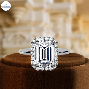 Bague de fiançailles solitaire en diamant de laboratoire taille émeraude 1 carat, bague de mariage halo en diamant or massif 14 carats, bague de mariée certifiée IGI - Product Image 1