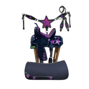 Glitter Star Shape Argentina cuero de vaca cuello de pecho a juego Headstall gamuza cuero sillín lana mezcla fieltro sillín exportador - Product Image 3