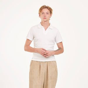 <b>Men's</b> Solid Print White Short Sleeve Casual French Terry Waffle Top <b>Cool</b> Dry <b>for</b> Neck Business Design Fashionable Sustainable - Product Image 6