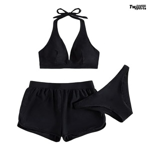Conjunto de Bikini Halter Sexy para Mujer, Verano 2026, Escote en V Profundo, Logotipo Frontal, Estilo Brasileño, Algodón/Fibra de Bambú, 3 Piezas, Ligero y de Secado Rápido - Product Image 2