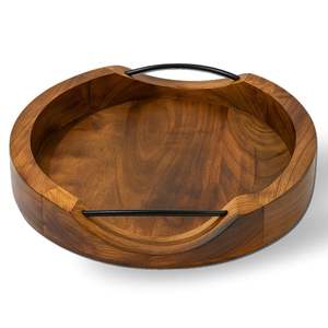 Plateau de service en bois avec poignées en fer, pour servir des fruits et des boissons, plateau de service pour desserts, haute qualité, prix le plus bas disponible - Product Image 1