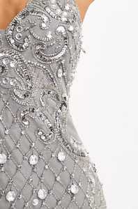 Impreziosito è arrivato un abito medio con dettagli ingioiellati in paillettes grigie senza maniche e retro lase e abito di perline caldo e sexy - Product Image 3