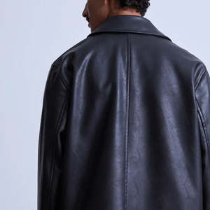 Chaqueta de Cuero Negra para Hombre, Estilo Bomber, al por Mayor, de Alta Calidad, Lisa, Resistente al Viento, con Cierre Completo, Personalizable OEM - Product Image 5