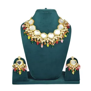 Ensemble de colliers en acier inoxydable à double couche multicolores Meenakari Kundan, bijoux fins vintage avec perle pour les mariages et les cadeaux - Product Image 3