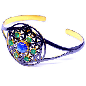 Everyday Wear Oxidized 925 Sterling Silver Unique Elegant Fashionable <b>Tanzanite</b> Emerald Gemstones Bangles - Product Image 1