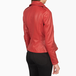 Chaqueta de piel auténtica estilo motorista rojo para Mujer | Ropa de abrigo ajustada a la moda | Proveedor mayorista OEM ODM personalizado - Product Image 5