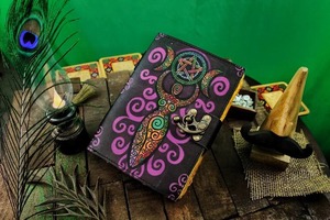 สมุดปกหนัง A3วินเทจแบบเกลียวผูกกับสมุดสเก็ตช์เปล่าพิมพ์ลาย Wiccan Pagan ของขวัญครบรอบการเดินทางอานที่มีผลผูกพัน - Product Image 4