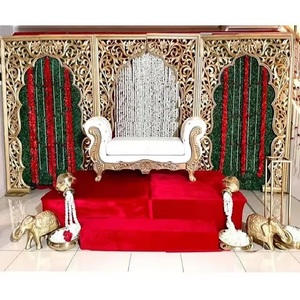 Arco de Boda Musulmán de FRP Dorado, Marcos de Fondo para Bodas Pakistaníes, Arco Curvo de Fibra, Marco de Escenario Dorado Exclusivo para Bodas - Product Image 1