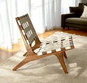 Chaise longue en cuir tressé Chaise de loisirs en cuir tressé blanc olive Pieds en bois massif pour salon, bureau ou balcon - Product Image 2