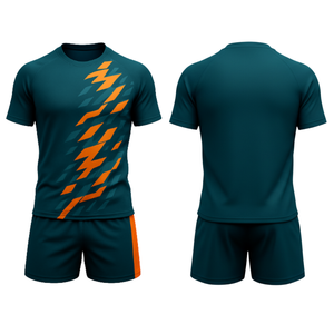 Uniforme de rugby personnalisé en sublimation - Motif géométrique orange - Tenue d'équipe avec bande latérale - uniforme de sport - Product Image 2