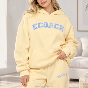 <span class=keywords><strong>Felpa</strong></span> <span class=keywords><strong>con</strong></span> <span class=keywords><strong>Cappuccio</strong></span> <span class=keywords><strong>Oversize</strong></span> in Cotone <span class=keywords><strong>con</strong></span> Applicazione di Lettere a Quadretti e Bordo Ricamato, Produzione OEM Personalizzata per <span class=keywords><strong>Donna</strong></span> - Product Image 1