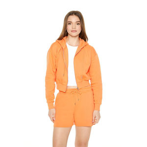 Sudadera con capucha de invierno alta-baja personalizada para mujer, sudadera de Fitness de gran tamaño con cordón y cremallera, Top corto informal holgado lavado - Product Image 4