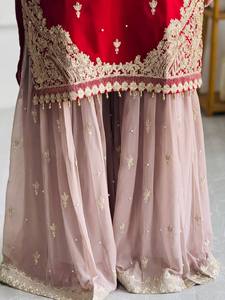 Último bordado indio Sharara Gharara Kurti conjunto en Faux Georgette hermoso diseñador paquistaní personalizar Ropa Étnica al por mayor - Product Image 5