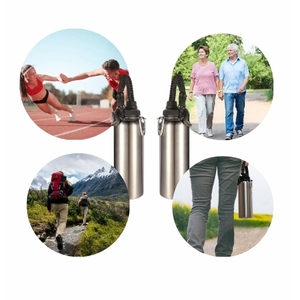 Bouteille d'eau thermique en acier inoxydable à double paroi de 1200 ml, ensemble de 2 pièces avec mousqueton en paracorde - Product Image 6