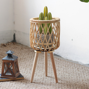 Pot de plante en rotin debout au sol fait main bohème 100% matériaux naturels ODM OEM durable écologique - Product Image 6