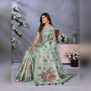 Sari imprimé floral vert menthe exquis GG-411, imprimés aux motifs rafraîchissants et traditionnels qui donnent au spectacle un charme - Product Image 3