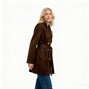 Vêtement d'extérieur décontracté à manches longues pour femmes grandes tailles, en velours tricoté d'automne, doublure en fourrure, daim de vache, élégant, uni, texturé, bouton unique - Product Image 3