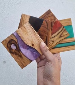 Dessous de verre sans rivière en résine époxy en bois de manguier les plus vendus avec ensemble de supports Sous-verres gratuits par God Grace Overseas - Product Image 6