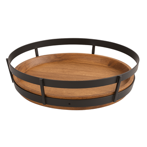 Rustic Round Wooden Serving Tray Metal Frame for Coffee <b>Table</b> Centerpiece Home Kitchen Wardrobe Organizer Decorative <b>Vanity</b> Tray - Product Image 1