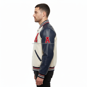 Custom <b>Varsity</b> <b>Jacket</b> Men Premium Wool with Cowhide Leather Sleeves Wholesale Letterman <b>Jacket</b> - Product Image 3