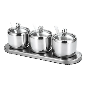 Pots à épices en acier inoxydable lavables au lave-vaisselle Récipient à sucre avec cuillère et couvercle en acrylique fait à la main prix de gros - Product Image 5