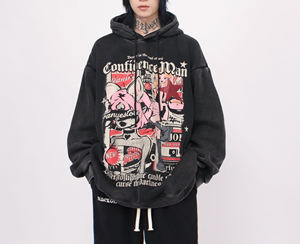 Sweat à capuche d'hiver vintage délavé, effet 3D en relief, surdimensionné, en molleton, fermeture éclair longue, délavé, uni, style streetwear, étiquette privée personnalisée - Product Image 6