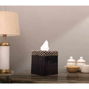 Caja de pañuelos cuadrada rústica, cubierta de tejido texturizado con acabado dorado antiguo para sala de estar, dormitorio, oficina, Hotel, decoración del hogar - Product Image 5