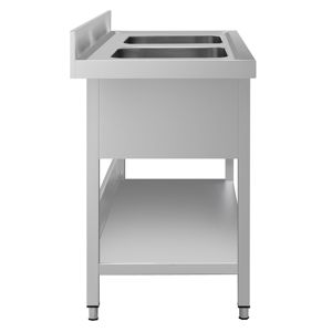 Évier commercial en acier inoxydable ECO - 1400x700mm - avec double bac central - avec étagère inférieure - avec rebord - Product Image 5
