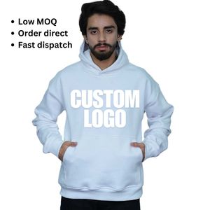 Logo personnalisé blanc hommes coton sweats à capuche surdimensionnés 400 gsm bas quantité minimale de commande prix compétitif RTS prêt à expédier sérigraphie impression broderie - Product Image 1