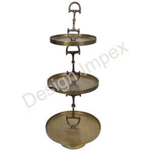 Plateau de service à 3 niveaux style étrier Gold Horse, grand plateau à gâteaux, décoration de table pour mariage et événements, fournitures pour événements - Product Image 6