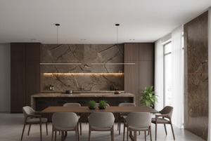 แผ่นหินอ่อนเรนฟอเรสต์บราวน์ ขัดเงาแบบดั้งเดิม เป็นมิตรกับสิ่งแวดล้อม สำหรับพื้นโรงแรม ห้องครัว ห้องนั่งเล่น ห้องรับประทานอาหาร ภายนอก และเคาน์เตอร์ - Product Image 3