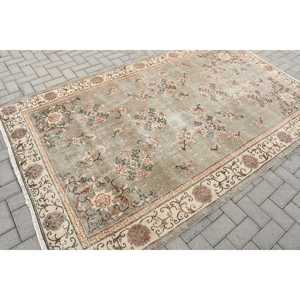 5.4x8.8 ft Turkish Rug, Vintage Rug, <b>Brown</b> Plants & trees <b>Wool</b> Rug - Product Image 2