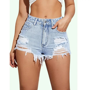 Shorts Vaqueros Desgastados de Mujer de Tiro Alto Rectos de Moda 2025 Ajuste Delgado Transpirables con Cinturón y Botón Casuales Sexys para Verano - Product Image 1