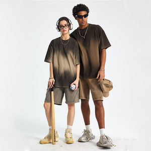 Camiseta de Manga Corta para Hombre, Estilo Americano Vintage de Verano, 100% Algodón, Lavada, Desgastada, Teñida con Spray - Product Image 2