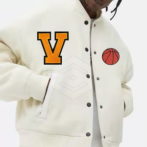 Chaqueta con letras de chenilla bordadas para hombre, cuello levantado, personalizable, algodón/poliéster, alta calidad, venta al por mayor, 2025 - Product Image 4