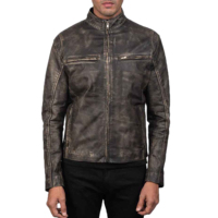 Blouson de motard en cuir de vache véritable pour homme, style urbain, col montant, fermeture éclair frontale, personnalisable, imperméable, vente en gros