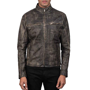 Veste en cuir véritable pour homme, style motard, col montant, fermeture éclair cool, personnalisable, vêtement d'extérieur de qualité supérieure, devant - Product Image 3