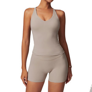 เสื้อกล้ามใส่วิ่งสำหรับผู้หญิงใส่ในฤดูร้อนเสื้อถักรัดรูปคอวีลึกผ้าโพลีเอสเตอร์ปรับได้ระบายอากาศได้โลโก้ตามสั่ง - Product Image 3