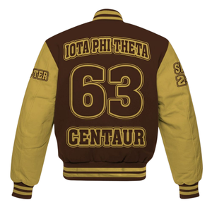 Iota Phi Theta 1963 Letterman Jacket Varsity Jacket Marrón Oro Greek Life Fraternity Apparel Estilo universitario clásico - Product Image 3