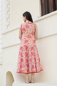 100% Cotton Sleeveless Flared Dress Handblock Printed All-Over Floral <b>Boho</b> Chic <b>Style</b> Pure Indian <b>Clothing</b> for Daily Occasions - Product Image 3