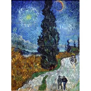 Mural de pared de cocina y baño Diseño de azulejo de ciprés y estrella para arte contra salpicaduras - Product Image 1