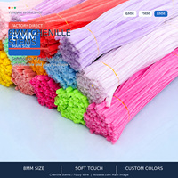 Batang Chenille 8mm 30cm Pembersih Pipa Kawat Tebal Berbulu Grosir Bahan Kerajinan Bunga DIY