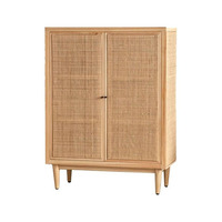 Buffet de style nordique de haute qualité aux designs modernes, armoire de cuisine de salon en bois et rotin de stockage d'affichage naturel